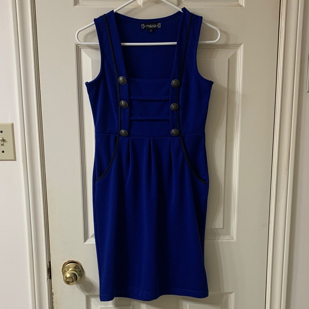 🌷3 for $25🌷C’est Moi, US S, Blue & Black Double Breasted Military Style Dress
